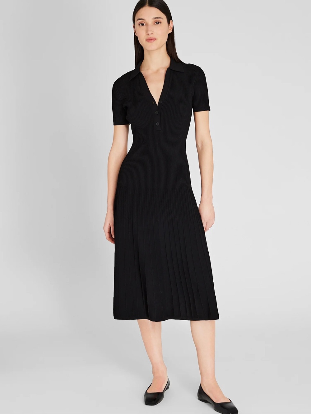 Club Monaco Black Ribbed Polo Midi Dress